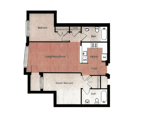 Image of the Van Gogh Floor Plan | Two Bedroom Two Bath Apartment | The Jordan | Arlington VA Apartments